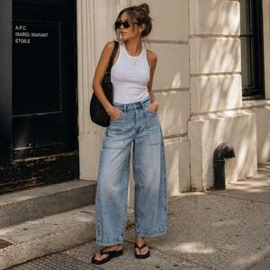 Pistola Turner Barrel Jeans 26 High Rise Wide Leg Cropped Denim Indie Minimalist